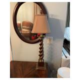 34 inch twisted wood and brass table lamp.