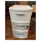 Sterile white weave three drawer organizer. 12 1/2” x 15 1/4” x 24”. New