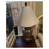 Large oriental hexagon table lamp, 27 inches tall