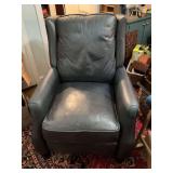 Opulence Home blue leather recliner. 30“ x 39“ x 38“ see photos for condition