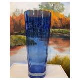 10 1/2 inch Blenko style art glass, cobalt blue￼ bubble vase