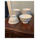 Set of 8 Gibson Claremont scrolls with gold trim cereal bowls.