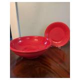 Two pieces of red fiesta wear.  9 3/4” servings bowl and a 7 inch plate.
