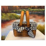 Longaberger handwoven basket with liner Dresden OH. 2 handled 8“ x 5“ without handle measurement