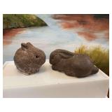2 plaster rabbits. 6 inches and 4 inches.