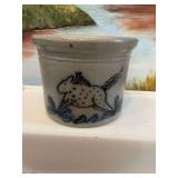 David Eldreth salt glaze crock. Nottingham, Pennsylvania. 4 1/2” x 6.