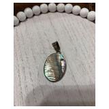 Sterling Silver 925 oval multicolored Abalone shell pendant 14 g