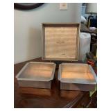 Vintage 9 1/2 inch aluminum USA baking pan with two 6 x 6 x 2“ Pans