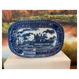 Burgess Leigh Victorian flow blue ironstone platter. Tower of London ships-Thames 11” x 8”