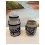 Goebel-West Germany cobalt blue and grey mini crock -4 inches and a 3 inch salt glaze small crock