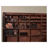 Vintage letter press printing, copper and wooden block stamp assortment.