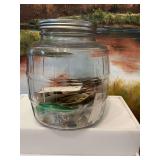 Antique barrel jar 7 1/2” x 8 1/2” with vintage buttons