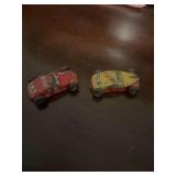 Vintage Japan miniature tin 1950s lithograph taxi and fire chief car