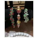Vintage Green floral rhinestone and enamel stretch bracelet, multicolored beaded bracelet, and a red and green Christmas bracelet