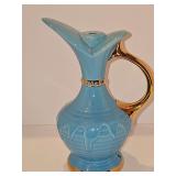 MCM blue ewer lamp base with gold accents. 9 in tall to top of "spout"
