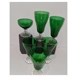 3 Anchor Hocking bubble foot or Boopie Glass goblets-2 iced tea and one champagne. Also 3 Anchor Hocking Burple-Inspiration Emerald Green water goblets.