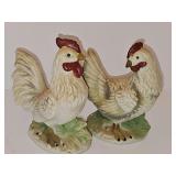 Original ArtMart porcelain rooster and hen. 6.5 and 6 in tall respectively.