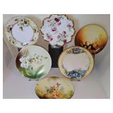 Six vintage/antique hand-painted plates. 8.25-9 inch diameter