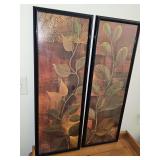 Two vertical framed botanical wall prints. 13x37-in tall.