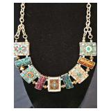 Bohemian style Mosaic disc statement necklace with earrings.