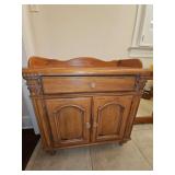 Lane Furniture dry sink cabinet with one drawer and two doors. Has blemish on top. 32.75 x 18.25 x 35 in tall.