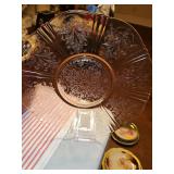 Pink depression glass American Sweetheart collection by MacBeth-Evans. 12-in diameter.