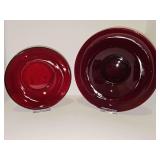 Two ruby red serving bowls. 8.5 in diameter, and 12-in diameter.