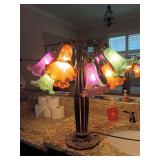 River Of Goods Tiffany-style Multi-colored 9 Arm Lily Downlight Table Lamp 21"T x 21"W.