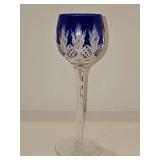 Cobalt blue cut-to-clear crystal wine goblet. 8 in tall.