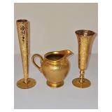 Gorgeous gold guild Bud vases and creamer.
