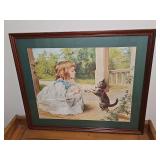 Framed print THE DANCING LESSON by artist A.W. Adams, originally copyrighted in 1899. 25.75 x 21.5 in tall.