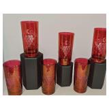 Red cut to clear glass tumbler with grape motif. 5 5/8 in tall.