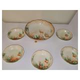 Antique salad/fruit bowl and 5 individual bowls.