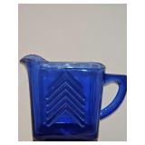 Hazel-Atlas cobalt blue glass creamer Chevron pattern from the 1930s. 3 7/8 in tall.