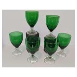 Set of six green Anchor Hocking bubble foot or Boopie Glass water goblets.
