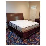 La Jolla King / California King Panel Bed frame B1033B-110. Royal Classics premium collection by New Classic Furniture. Rich Chocolate /Ranchero Brown with bronze strap accents. Hardwood solids and wa
