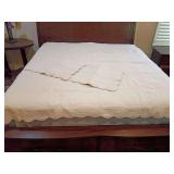 Lightly used Target brand Queen Simply Shabby Chic quilt/bedspread and 2 Shams, measures 88"W. Scalloped edge quilted coverlet (or bedspread) featuring a distinct texture created by a combination of d