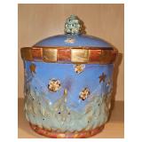 Christmas themed canister or candy jar. 6.25 x 5.75 in tall including lid.
