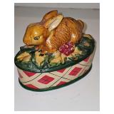 Decorative rabbit trinket box. Seven x 4 x 6 in tall.