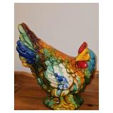 French country or Majolica pottery style crackle look ceramic hen. 10.5 x 6 x 11.25 in tall.