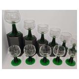 11 Roemer goblets with beehive stem. 10 clear 4 3/8 in and 1etched 5 7/8 in