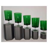 5 emerald green stem glass from the French Luminarc Cavalier series c. 1970. T 1/8 in tall