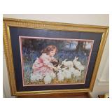 Framed print of the classic Victorian painting FEEDING THE RABBITS by artist Frederick Morgan. 34 x 28 in tall.