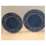 Two Bordallo Pinheiro Papillon Blue 8 inch plates. Both have crazing.