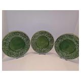 Three Bordallo Pinheiro Papillion (Ivy Green) 8 inch plates. All have crazing on the underside.