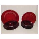 Ruby red dinnerware. Four 9 in dinner plates and seven 7.75 in salad/sandwich plates.