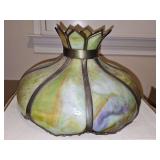 Green slag glass light fixture. Needs repair as shown in photos. 12.5 in diameter x 8 in tall.