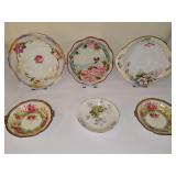Six antique small bowls. Limoge France, Germany, Nippon. Diameters range 5.5-8.25 in