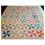 Machine stitched quilt top. Ready for backing, batting, and to be quilted. Bright colors, pinwheels, mermaids, seahorses, octopus, flamingos, flowers, 65" x 65".