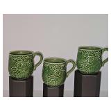 Three Vine Green Mugs by Bordallo Pinheiro. 3.5 in tall.